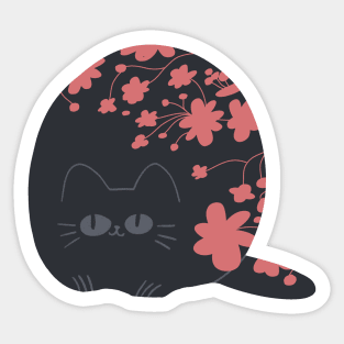 black cat with flowers Sticker